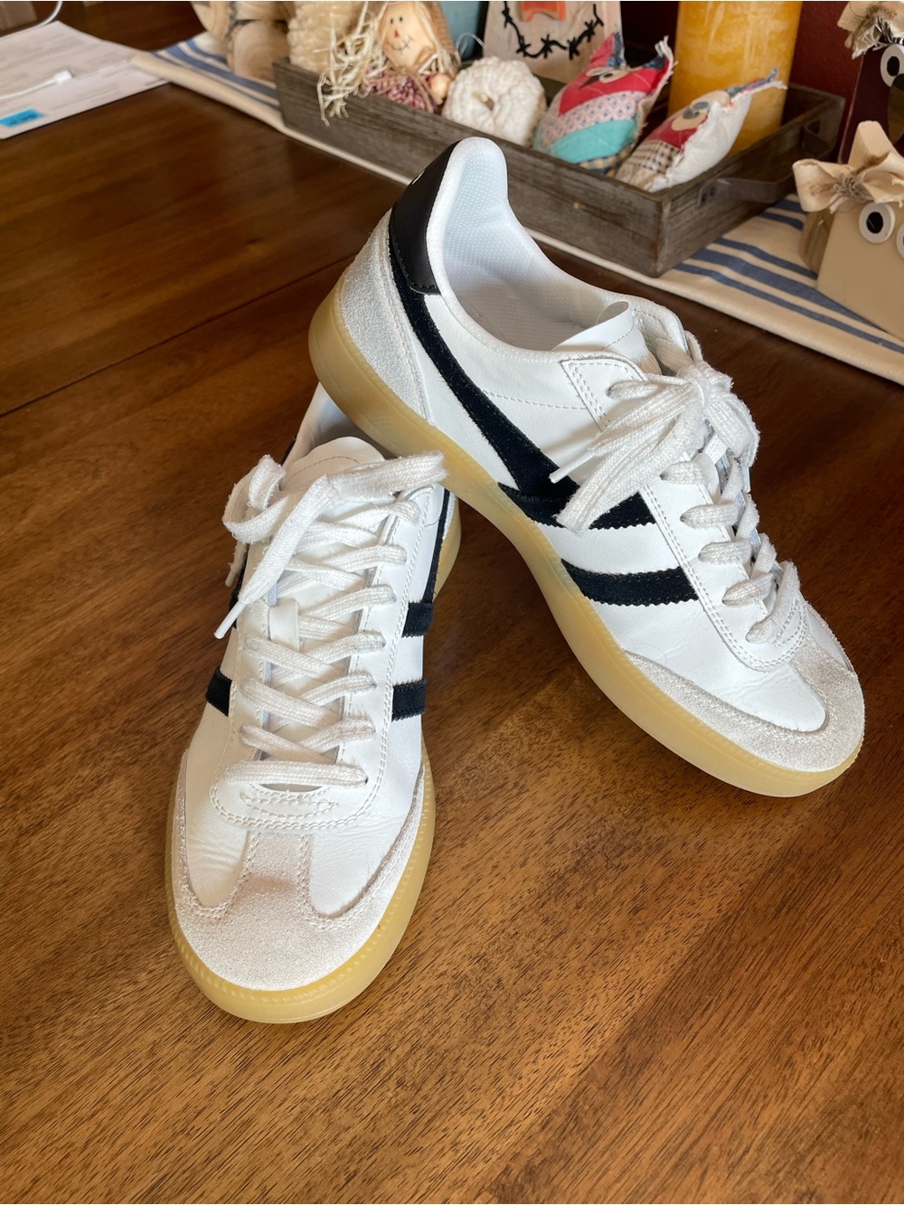 Gola White Sneakers with Black Stripes and Gum Sole